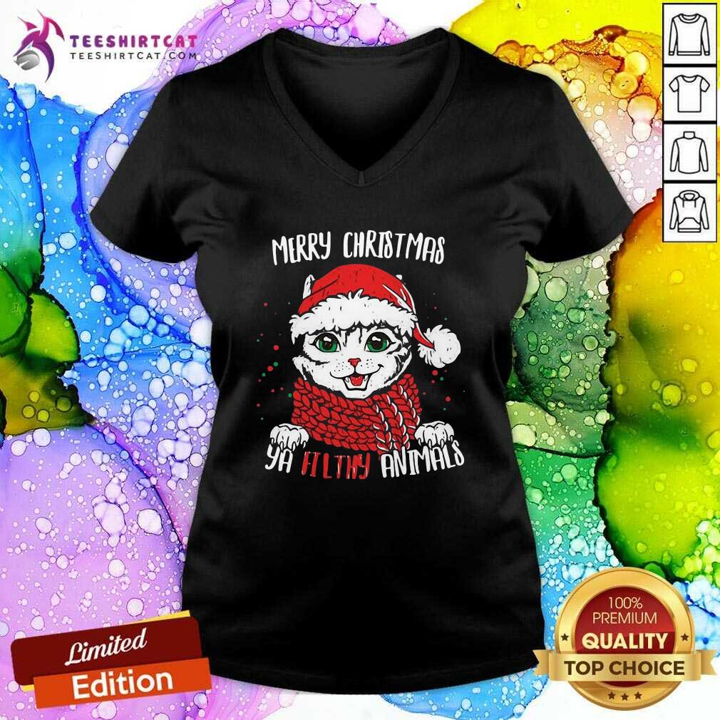 Merry Christmas Ya Filthy Animals Cat Christmas V Neck Merry Christmas Ya Filthy Animals Cat Christmas V Neck