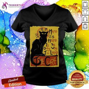 Black Cat Hand In Hand Is The Only Way To Land The Cure V Neck- Design By Teeshirtcat.com