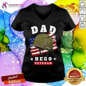Dad Us Army Veteran Hero Fathers Day American Flag V Neck - Design By Teeshirtcat.com