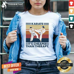 Karate It Is Cheaper Than Therapy Vintage V-neck - Design By Teeshirtcat.com