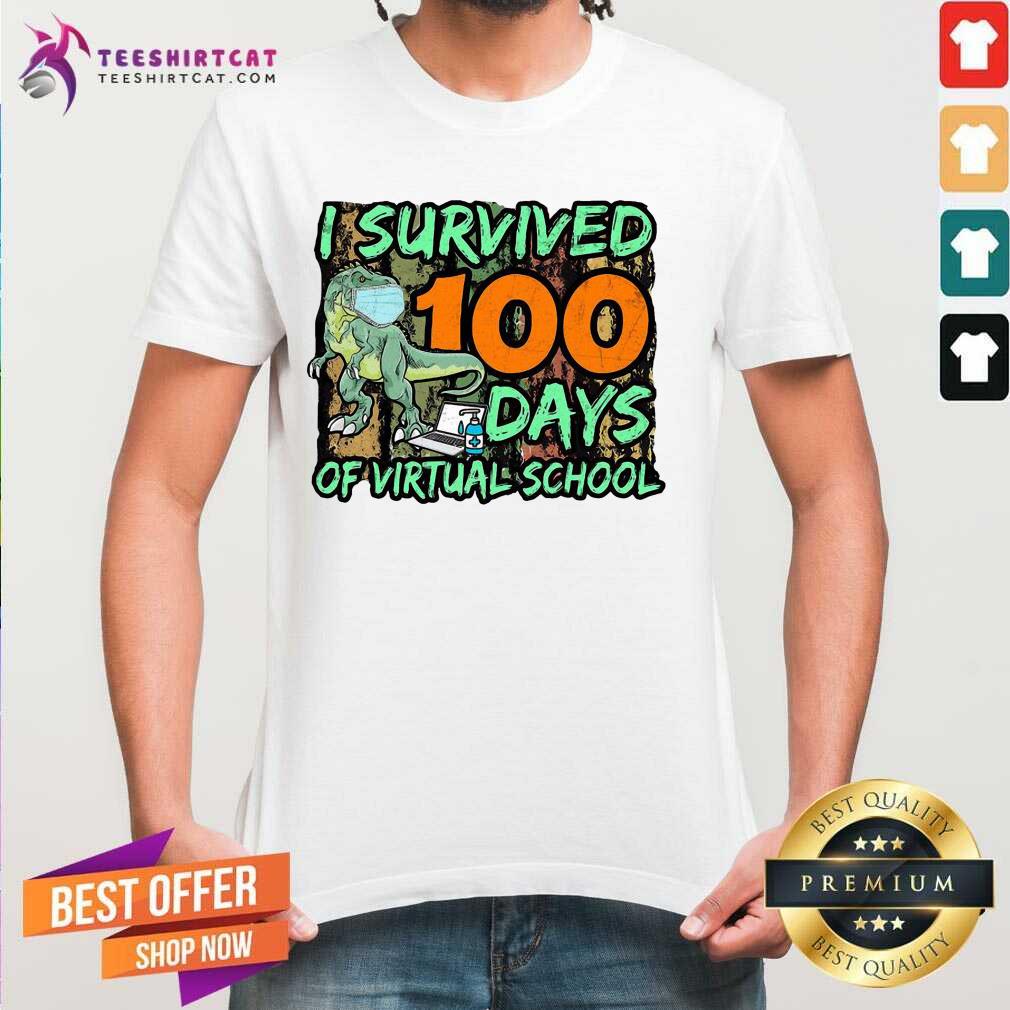 Dinosaurs Mask I Survived 100 Days Of Virtual School Shirt - Design By Teeshirtcat.com