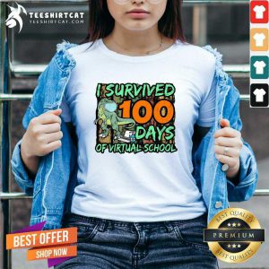 Dinosaurs Mask I Survived 100 Days Of Virtual School V-neck - Design By Teeshirtcat.com