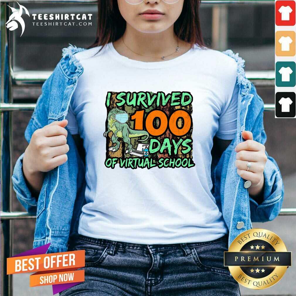 Dinosaurs Mask I Survived 100 Days Of Virtual School V-neck Dinosaurs Mask I Survived 100 Days Of Virtual School V-neck - Design By Teeshirtcat.com