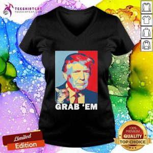 Donald Trump And Cat Grab Em Obama Style V-neck - Design By Teeshirtcat.com
