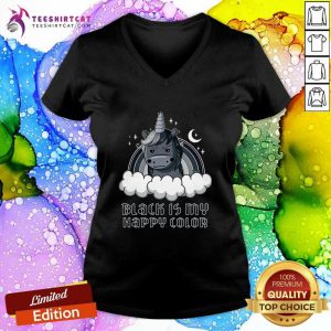 Unicorn Black Is My Happy Color V-neck - Design By Teeshirtcat.com