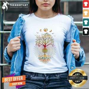 Colorful Phases Moon Retro 60s 70s Vibe Tree Life V-neck