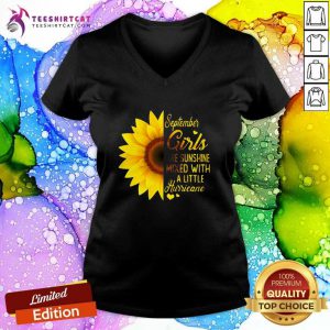 Top Sunflower September Girls Are Sunshine Mixed With A Little Hurricane V-neck