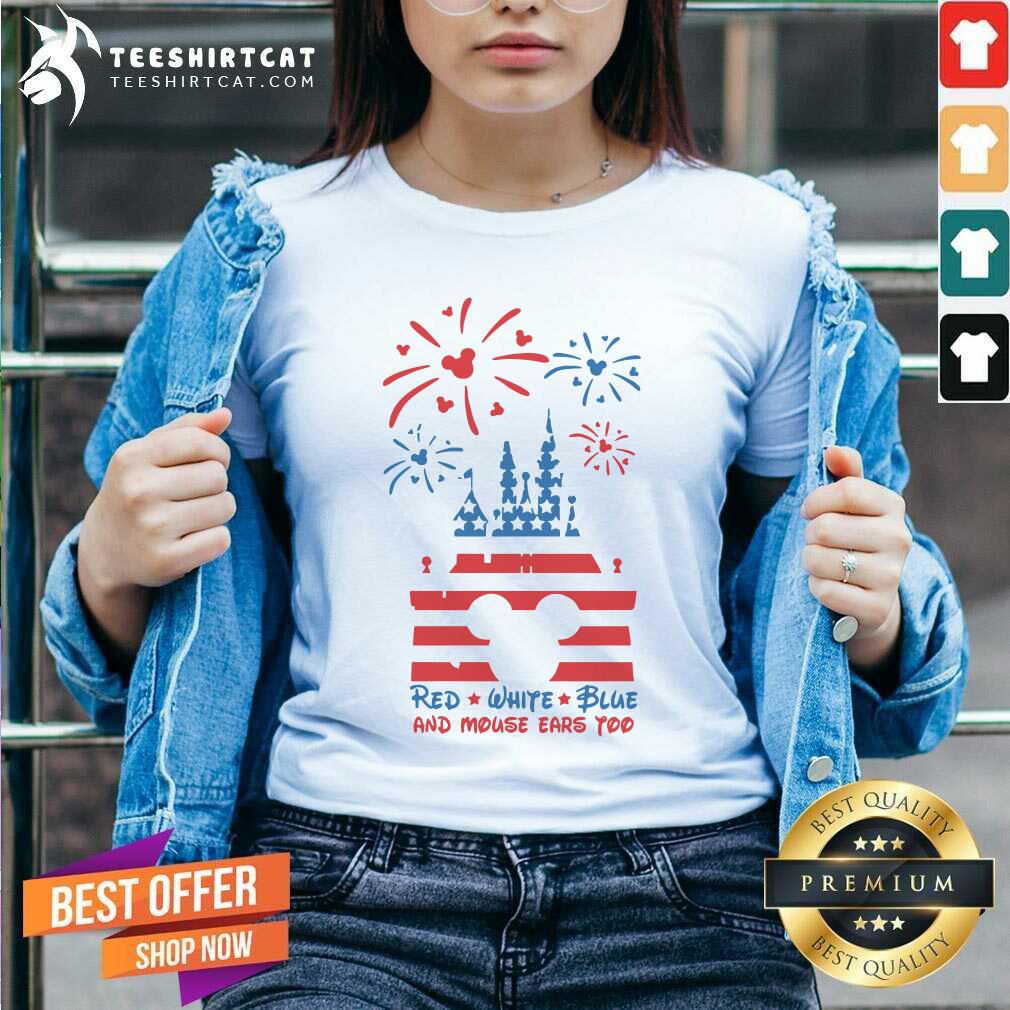 Disney Castle Red White Blue And Mouse Ear V-neck Disney Castle Red White Blue And Mouse Ear V-neck