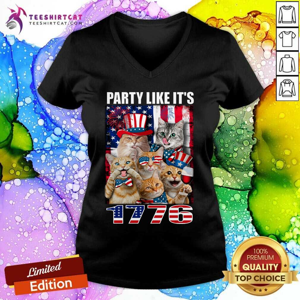 Party Like It Is 1776 Cat American Flag V-neck Party Like It Is 1776 Cat American Flag V-neck