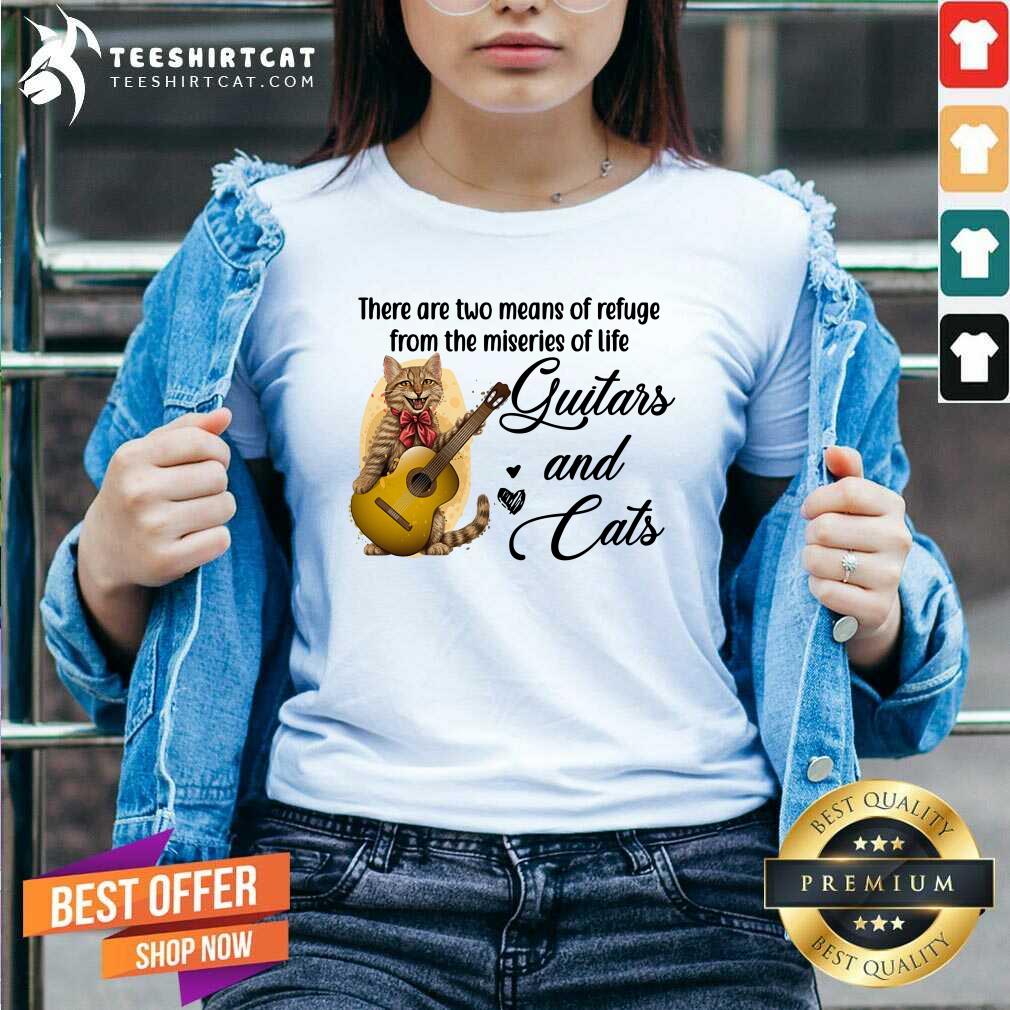 Two Means Of Refuge From The Miseries Guitar And Cat V-neck Two Means Of Refuge From The Miseries Guitar And Cat V-neck