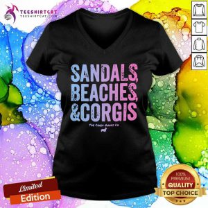 Sandals Beaches And Corgis The Corgi Goods Co V-neck