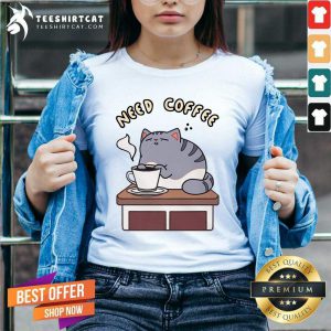 Cute Cat Need Coffee V-neck