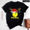 Pickleball With Santa Claus Hat And Reindeer Merry Christmas T-Shirt