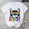 Ally Cat Cool Cat With LGBT Glasses T-Shirt