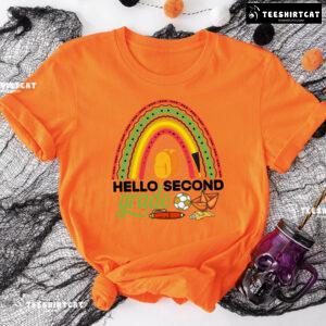 Hello Second Grade Rainbow Crayon Pen Ball Glue Backpack Back To School T-Shirt