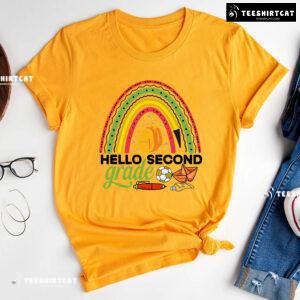 Hello Second Grade Rainbow Crayon Pen Ball Glue Backpack Back To School T-Shirt
