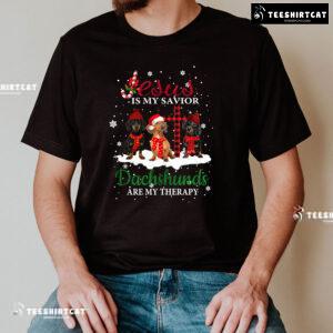 Jesus Is My Savior Dachshunds Are My Therapy for Christmas T-Shirt