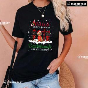 Jesus Is My Savior Dachshunds Are My Therapy for Christmas T-Shirt