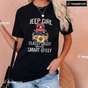 Jeep Girl Classy Sassy and A Bit Smart Assy Red Jeep and Sunflower for Cool Girl T-Shirt