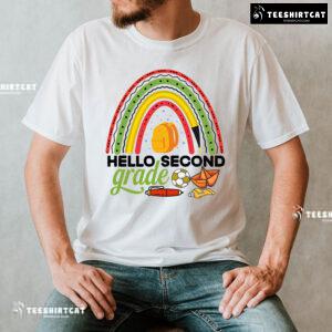 Hello Second Grade Rainbow Crayon Pen Ball Glue Backpack Back To School T-Shirt