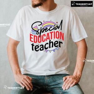Special Education Teacher Rainbow Cupcake Flag Chain Back To School T-Shirt