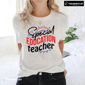 Special Education Teacher Rainbow Cupcake Flag Chain Back To School T-Shirt