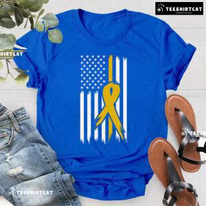 Childhood Cancer Awareness American Flag Yellow Ribbon T-Shirt