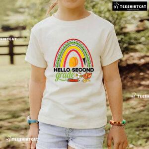 Hello Second Grade Rainbow Crayon Pen Ball Glue Backpack Back To School T-Shirt