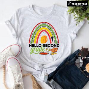Hello Second Grade Rainbow Crayon Pen Ball Glue Backpack Back To School T-Shirt