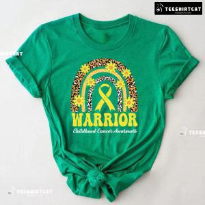 Warrior Childhood Cancer Awareness Rainbow Leopard T-Shirt
