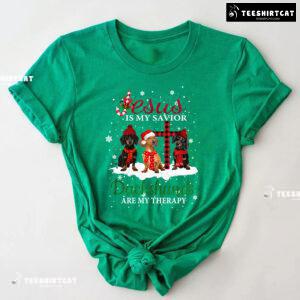 Jesus Is My Savior Dachshunds Are My Therapy for Christmas T-Shirt