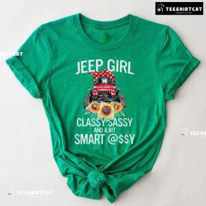 Jeep Girl Classy Sassy and A Bit Smart Assy Red Jeep and Sunflower for Cool Girl T-Shirt