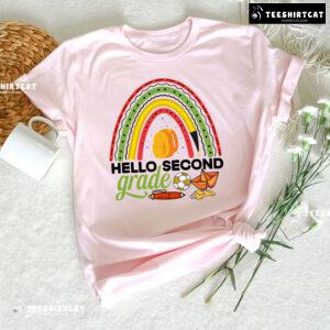 Hello Second Grade Rainbow Crayon Pen Ball Glue Backpack Back To School T-Shirt