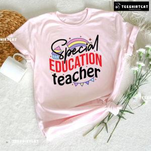Special Education Teacher Rainbow Cupcake Flag Chain Back To School T-Shirt