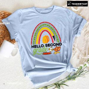 Hello Second Grade Rainbow Crayon Pen Ball Glue Backpack Back To School T-Shirt