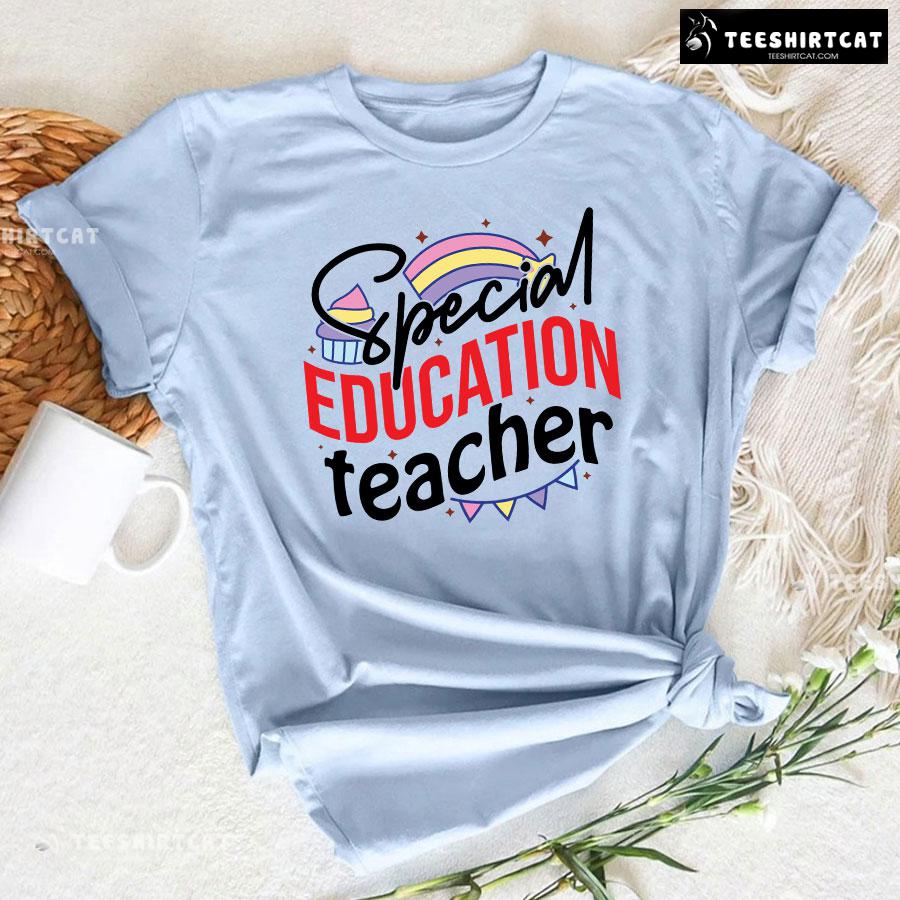 Special Education Teacher Rainbow Cupcake Flag Chain Back To School T-Shirt