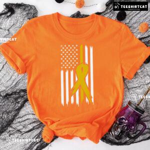 Childhood Cancer Awareness American Flag Yellow Ribbon T-Shirt