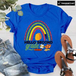 Hello Second Grade Rainbow Crayon Pen Ball Glue Backpack Back To School T-Shirt