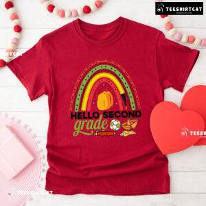 Hello Second Grade Rainbow Crayon Pen Ball Glue Backpack Back To School T-Shirt