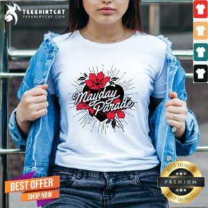Mayday Parade Heart Flowers Ro Gray V-neck