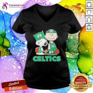 Official Boston Celtics Basketball Snoopy Peanuts Charlie Brown V-neck