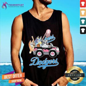 Nice MLB Los Angeles Dodgers Bluey Aunt Trixie Driving Car Tank-top