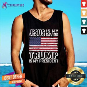 Official America Flag Jesus Is My Savior Trump Is My President Tank-top