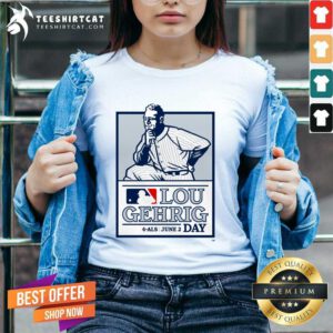 Official Lou Gehrig Day 4als June 2 Day MLB Logo V-neck