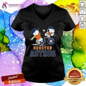 Pretty Peanuts Charlie And Snoopy Playing Baseball Houston Astros V-neck