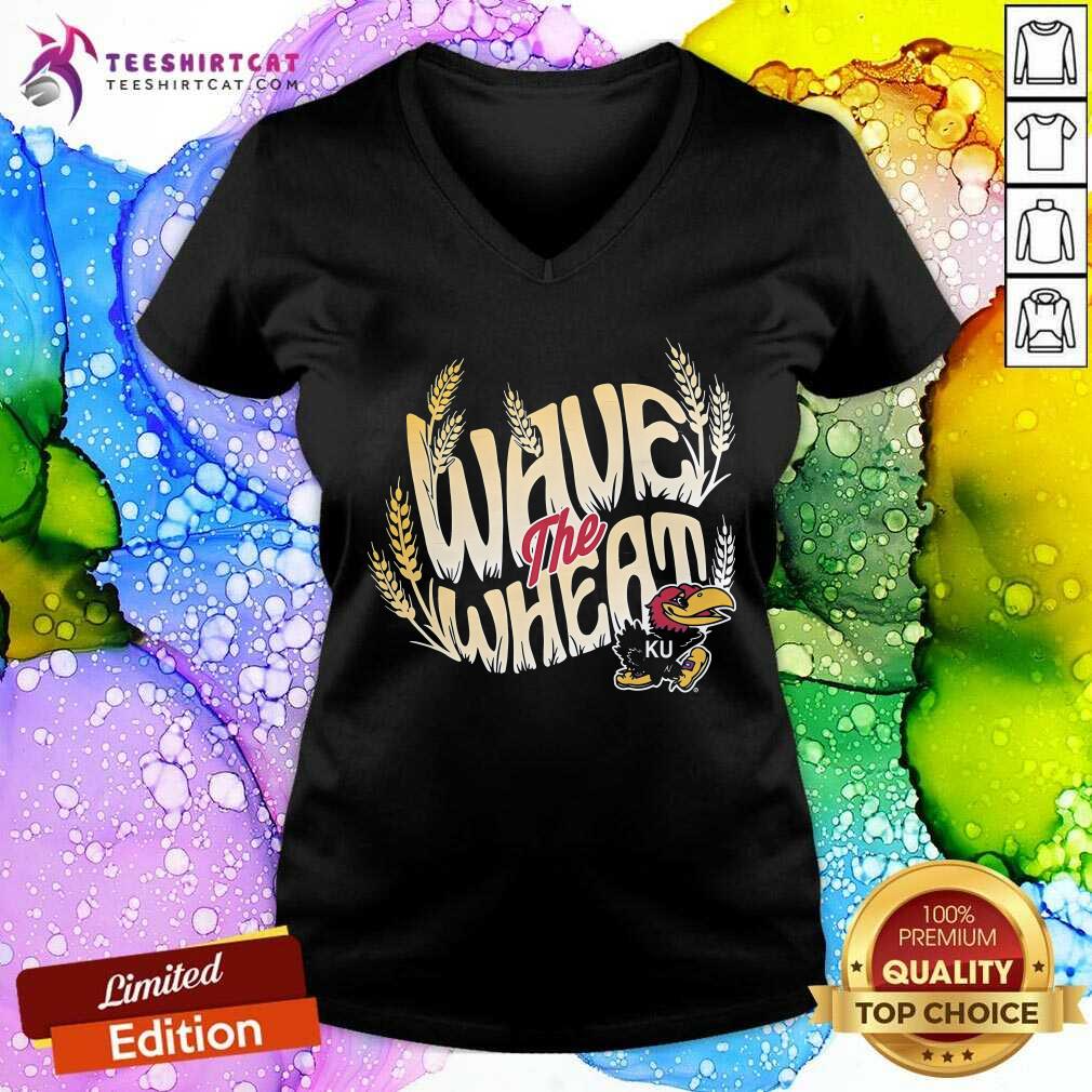 Funny KU Wave The Wheat V-neck