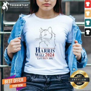 Good Harris Walz 2024 Let’s Win This Cat Vote Kamala V-neck