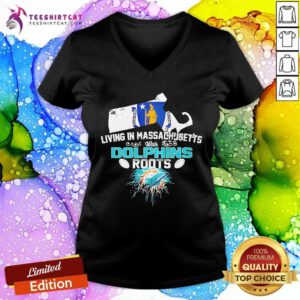 Good Living In Massachusetts With Dolphins Roots V-neck