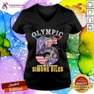 Happy Olympic Paris 2024 USA Gymnastic Gold Medal Simone Biles V-neck