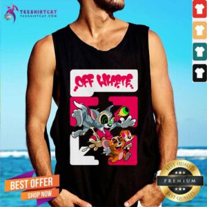 Hot Off White Tom And Jerry Chasing Tank-top